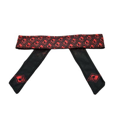 Wicked Sports Headband - Long Tie - Wicked Skulls - Red