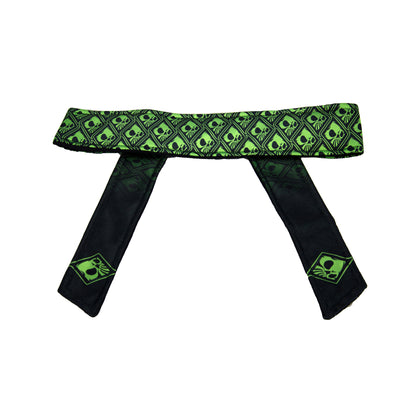 Wicked Sports Headband - Long Tie - Wicked Skulls - Green