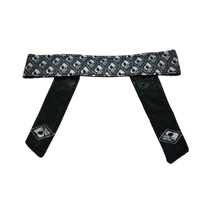 Wicked Sports Headband - Long Tie - Wicked Skulls - Gray