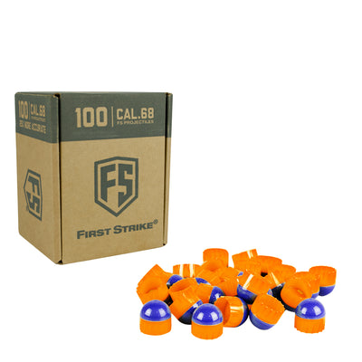 First Strike Paintball Rounds - Blue / Orange Shell - Orange Fill - 100 Count