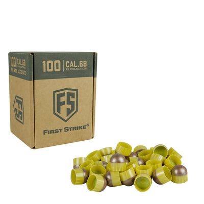 First Strike Paintball Rounds - Brass / Copper Shell - Blue Fill - 100 Count