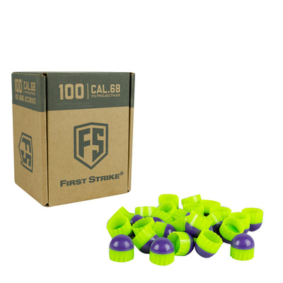 First Strike Paintball Rounds - Purple / Green Shell - Green Fill - 100 Count