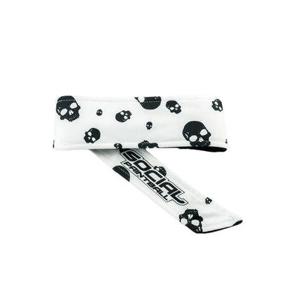 Social Paintball Long Tie Headband - White Skulls