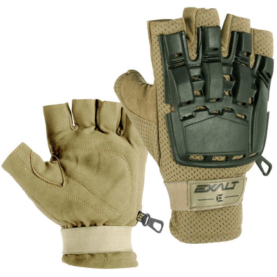 Exalt Paintball Hardshell Gloves - Hard Back Fingerless - Tan