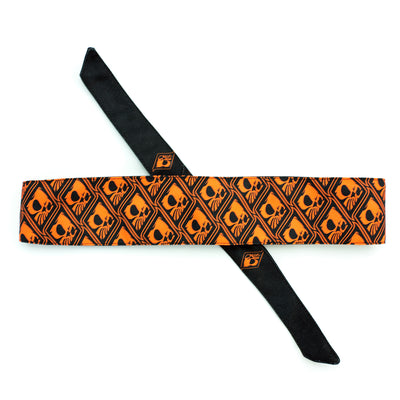 Wicked Sports Headband - Long Tie - Wicked Skulls - Orange