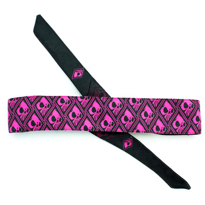 Wicked Sports Headband - Long Tie - Wicked Skulls - Pink